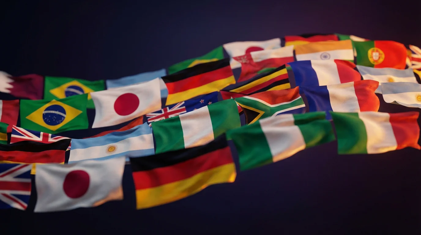 Kolaž zastava 48 reprezentacija koje sudjeluju na Svjetskom prvenstvu 2026 u SAD-u, Kanadi i Meksiku